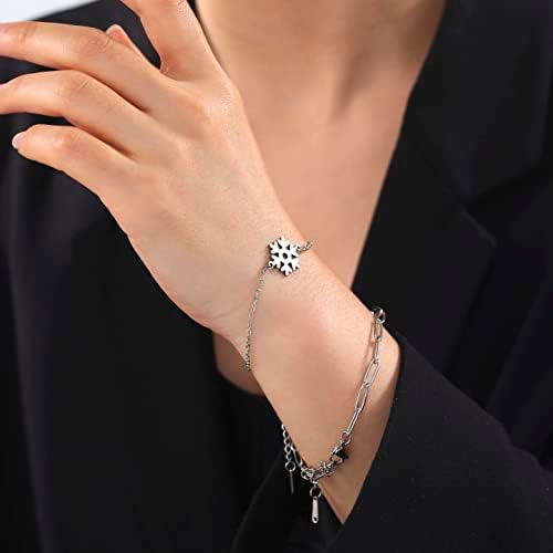 Dainty Layered Christmas Snowflake Charm Bracelet Charm Minimal Stainless Steel Bangle Adjustable Jewelry Gifts Sisters Women