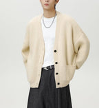 POHADON Mens Cardigan Sweater Button Down Long Sleeve V Neck Cable Knit Sweaters Japanese Streetwear Grunge Clothes