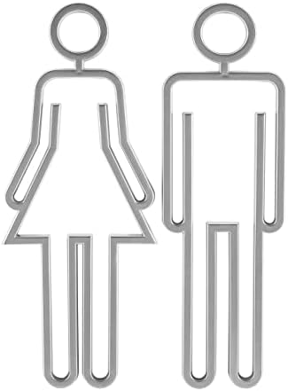 Acrylic Adhesive Backed Men's and Women's Bathroom Sign, Bathroom Door Signs, Restroom Signs for Business,Bathroom Signage (Silver)