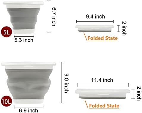 TOSSOW Premium Collapsible Plastic Bucket 10L(2.64 Gallon) Soft Waterpot Mini Square Tub, Bucket Outdoor Fishing, Food Jug, Dog Bowls (Grey)