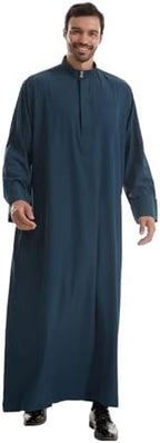 IWEMEK Muslim Thobe for Men Kaftan Thobe with Pockets Middle East Saudi Arabic Robe Ramadan Caftan Dubai Islamic Abaya Dress