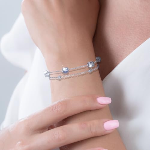 Austrian Crystal Bracelets for Women, Trendy Dainty Link Crystals Charm Womens Bracelet, Adjustable Chain Bracelet Jewelry Mothers Day Gifts for Women