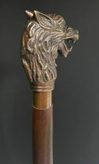 Waziha Noutical Handmade Walking Stick Wolf Head Copper Antique Metal Handle Wooden Vintage Cane, Brown, 36 inch