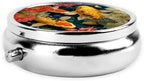 Fresh Flowers and koi Fish Prints Round Mini Pill Box with 3 compartments for Pill Storage and Portable Travel