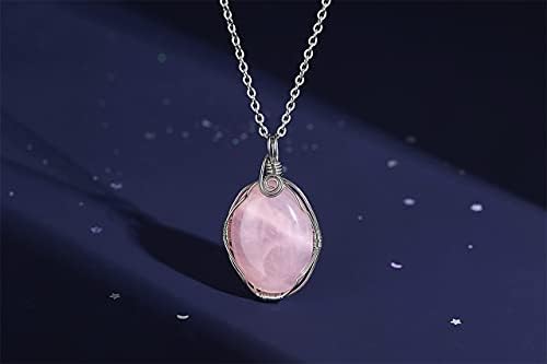 XIANNVXI Healing Crystal Necklace Wire Wrapped Oval Stone Gemstone Pendant Necklaces Natural Spiritual Reiki Witchcraft Quartz Jewelry for Women