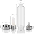 Clear Quartz Crystal Water Bottle, Stainless Steel Glass White Gemstone Obelisk Wand Energy Cup Sports Cup, Natural Wellness Healing 550ml