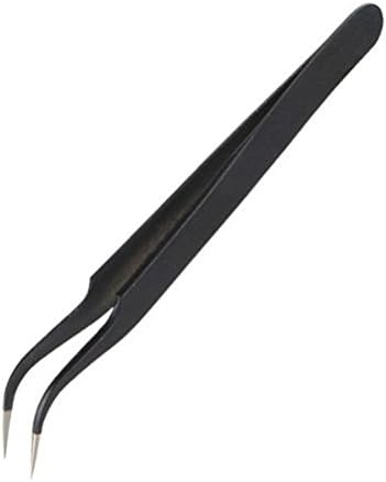 AKOAK The Best Precision Anti-Static Stainless Steel Professional Slim Tip-point and Curved Point Tweezers for Eyelash Extension,Nail Art,Electronics and Jewelry Making,Pack of 2