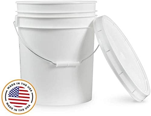 Living Whole Foods 5 Gallon White Bucket & Lid - Set of 1 - Durable 90 Mil All Purpose Pail - Food Grade - Plastic Container