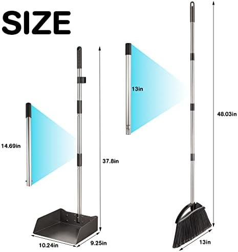 Yangbaga Long Handled Dust Pan and Broom Set for Home,Heavy Duty Metal Dustpans and Brooms,Upright Stand Up Design,54"Outdoor Broom and 38" Dustpan Combo for,Lobby Floor, Yard,Home Kitchen Office Use