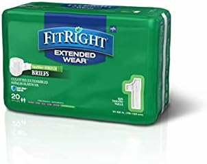 Medline FitRight Extended Wear Stretch Briefs, Overnight Adult Diapers with Tabs, Size 1 (Bag of 20)