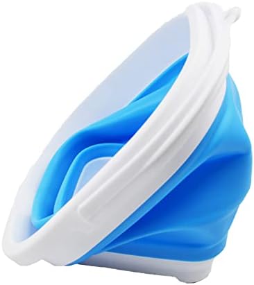 SAMMART 2.6L (0.68 Gallon) Super Mini Sqare Collapsible Plastic Bucket - Foldable Square Tub - Portable Fishing Water Pail - Space Saving Outdoor Waterpot (White/Marine Blue)