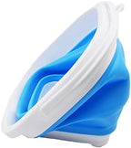 SAMMART 2.6L (0.68 Gallon) Super Mini Sqare Collapsible Plastic Bucket - Foldable Square Tub - Portable Fishing Water Pail - Space Saving Outdoor Waterpot (White/Marine Blue)