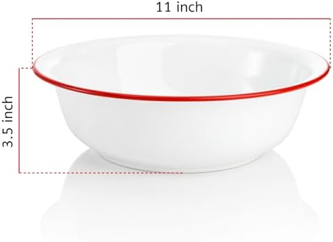 Elsjoy 2 Pack 3 Quart Large Enamel Bowl, 11 Inch Vintage Enamel Mixing Bowl, Kitchen Enamelware for Fruit, Salad, Pasta