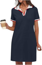 Women's Polo-Dress Short Sleeve V Neck Casual Tennis Dress Golf Mini Shirt Dresses with Pockets Workwear Sundress