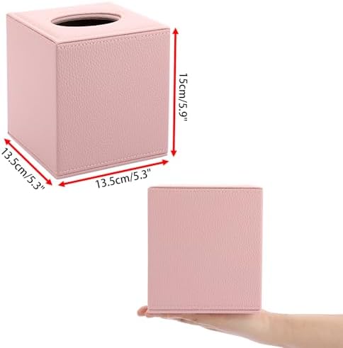 Sumnacon Tissue Box Cover Square Tissue Box Stylish PU Tissue Box Holder with Magnetic Bottom, Cube Leather Tissue Cover for Living Room Bathroom Table Desk Home Office Car, Pink