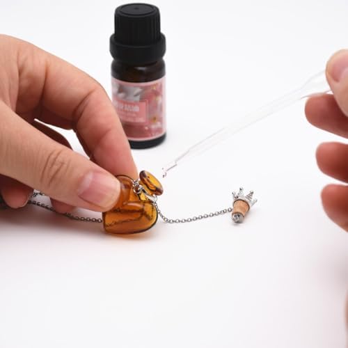 Glaze Glass Heart-Shaped Refillable Essential Oil Necklace Pendant - Aromatherapy Perfume Diffuser Pendant with Stainless Steel Chain (Blackish Green)