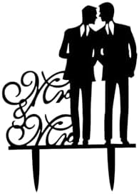 Gay Weddig Cake Toppers Black Acrylic Wedding Decoration Aniversary Party Engagement Gift for Gay Couple, Men Anniversary