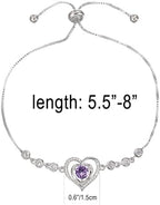 14K White Gold Plated Heart Bracelet for Women, Zircon Inlay Love Heart Charm Chain Bracelet Bangle with Adjustable Length