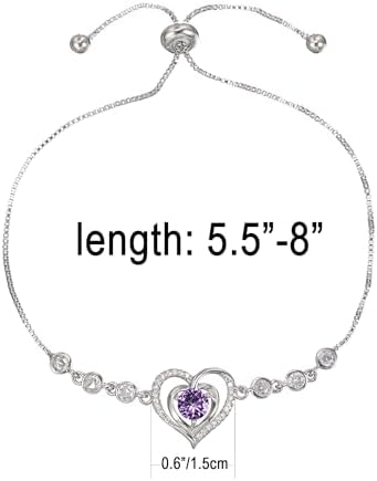 14K White Gold Plated Heart Bracelet for Women, Zircon Inlay Love Heart Charm Chain Bracelet Bangle with Adjustable Length