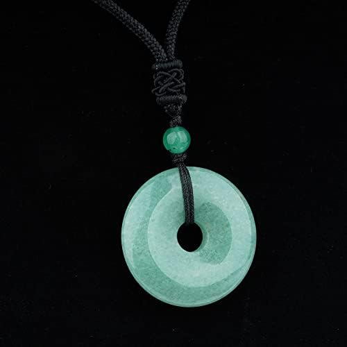 ASGIFT Lucky Coin Crystal Necklace 30mm Round Donut Natural Quartz Protection Pendant with Adjustable Rope Reiki Healing Crystal Stone Spiritual Necklaces for Men Women
