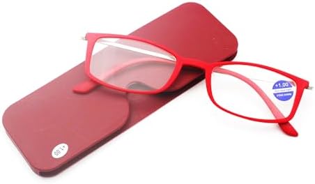 Lightweight thin Square Reading Glasses Slim Mini Pocket Readers for Women Men with Portable Case