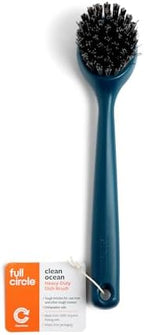 Full Circle Clean Ocean, Heavy Duty Dish Brush, Tough Bristles and Built-in Scraper, Perfect for Cast Iron, Sustainably Made 100% From Recycled Ghost Fishing Nets