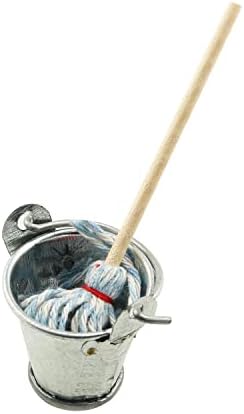 Mini Cleaning SetFloor Mop with Galvanized Bucket TAODAN 1Set Miniature 1:12 Scale Fairy Garden Furniture Retro Vintage Mop with Bucket Dollhouse Miniature Doll Furniture Accessories Gifts