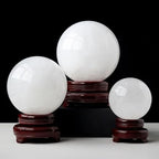 White Calcite Crystal Quartz Ball Natural Healing Gemstone Sphere Ball with Stand for Divination/Chakra Balance/Yoga/Home Office FengShui Decor,2.0in(5cm)