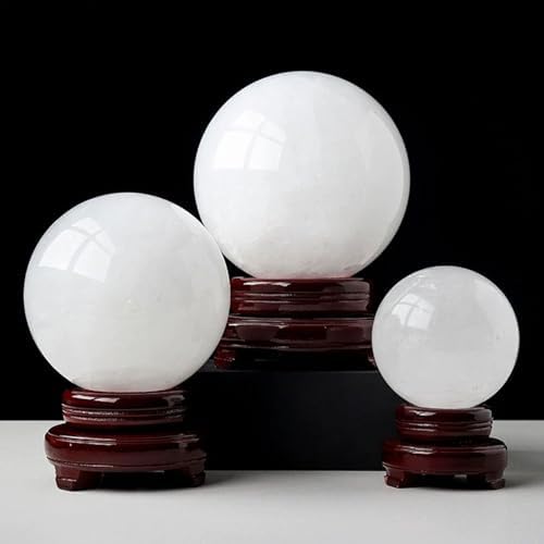 White Calcite Crystal Quartz Ball Natural Healing Gemstone Sphere Ball with Stand for Divination/Chakra Balance/Yoga/Home Office FengShui Decor,2.0in(5cm)