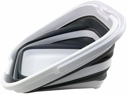 SAMMART Collapsible Rectangular Handy Basket/Bucket (15L Rectangular, White/Steel Grey)