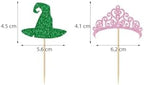 24 Pcs Witch Hat Cupcake Topper Crown Cupcake Topper Dessert Food Safe Cake Decorations for Witch Wizard Theme Baby Shower Birthday Party Supplies Pink and Green