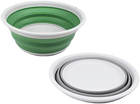 SAMMART 7.5L Set of 2 Collapsible Tub - Foldable Dish Tub - Portable Washing Basin - Space Saving Plastic Washtub (Grey + Dark Sea Green)
