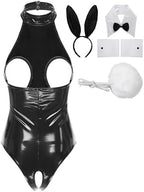 Women's Sexy Bunny Girl Cosplay Costume Wetlook Cutout Bodysuit Naughty Rabbit Lingerie Set