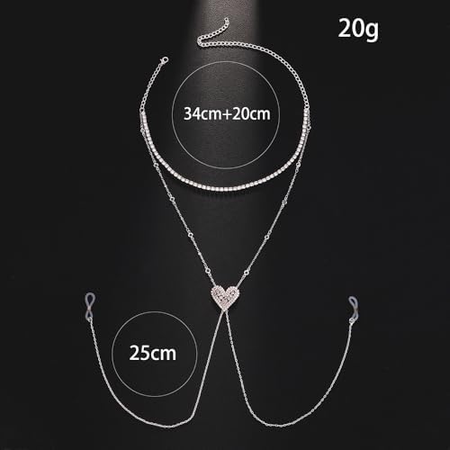 Heart Nipple Clamps with Chain Necklace Choker Non Piercing Fake Nipple Rings Silver Bra Body Chain Jewelry for Women