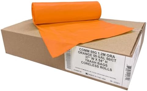 Ultrasac Heavy Duty 55 Gallon Orange Trash Bags - (Value 50 Pack) - 1.5 MIL equivalent Industrial Strength Plastic 37" x 54" for 50-55 Gal Cans -Fits Toter, Rubbermaid Brute, Carlislie Bronco etc.