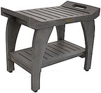 CoastalVogue Tranquility 24 Inch Gray Waterproof Teak Wood Shower Bench Stool Seat Chair for Inside Shower Provides Safety, Storage, and Organization for Bathroom Accessories