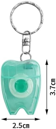 Portable Dental Floss Keychain, WINSIUUU 12Pcs Cleaning Mint Dental Teeth Floss Tooth Shaped Key Chain Flat-Line Design Floss Roll Cleaning Oral Care Tooth Cleaner Hygiene 15M Length- Random Color