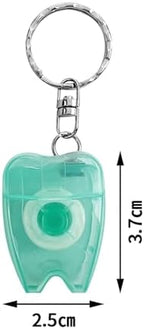 Portable Dental Floss Keychain, WINSIUUU 12Pcs Cleaning Mint Dental Teeth Floss Tooth Shaped Key Chain Flat-Line Design Floss Roll Cleaning Oral Care Tooth Cleaner Hygiene 15M Length- Random Color