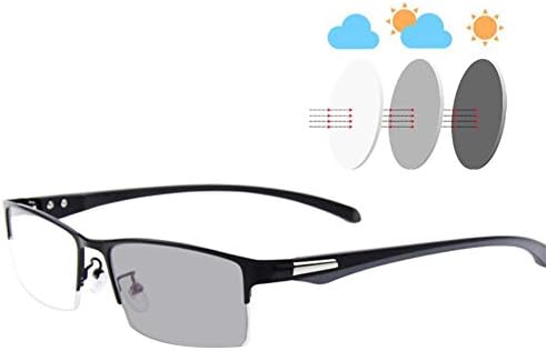 Photochromic Reading Sunglasses Progressive Multifocal Reading Glasses, Men's Browline Half-Rim Frame, Black