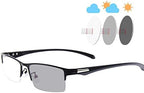 Photochromic Reading Sunglasses Progressive Multifocal Reading Glasses, Men's Browline Half-Rim Frame, Black