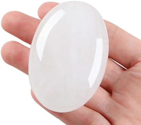 LAIDANLA Clear Quartz 2.4" Large Palm Stone Healing Crystals Natural Gemstones Calming Effects Energy Balancing Reiki Polished Worry Stone Cleansing Protection Anxiety Stress Relief Therapy 1PC