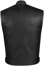 SOA Motorcycle Vest for Men, Premium Buffalo Leather, Back Armor, Inside Pockets, Biker Riding Club Vests, All Season
