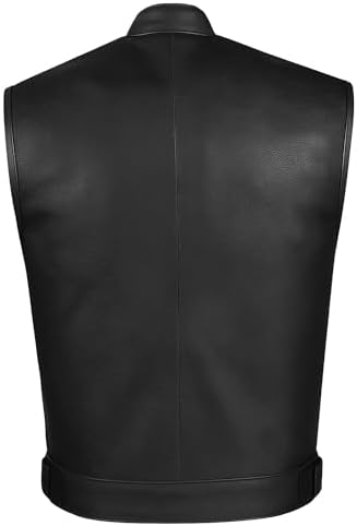 SOA Motorcycle Vest for Men, Premium Buffalo Leather, Back Armor, Inside Pockets, Biker Riding Club Vests, All Season