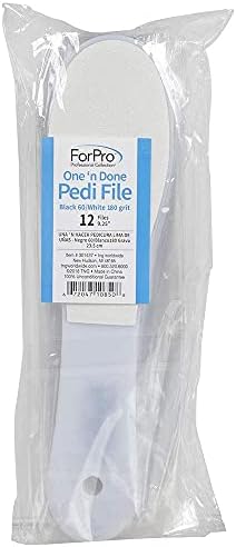 ForPro Professional Collection One ‘N Done Pedi File, Disposable Pedicure File for Feet & Heels, Double-Sided, Black 60/White 180 Grit, 9.5” L, 12-Count