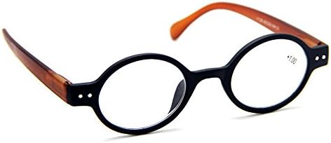 Agstum Designer Small round Oval Vintage Spring Hinge Reading Glasses Eyeglasses Readers (+1.25, Black frame with brown temples)