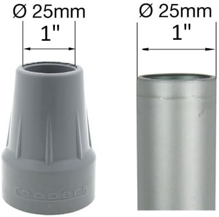 Coopers Heavy Duty Latex-Free Rubber Cane Crutch Tips Ferrules 1" (25mm) - Pack of 2