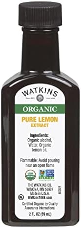Watkins Organic Pure Lemon Extract, Non-GMO, Kosher, 2 oz. Bottle, 1-Pack