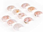 JIC Gem 10PC Crescent Moon Shaped Sakura Agate Quartz Crystal Set Flower Agate Pocket Stone,Bulk Carved Crystals Set Jewelry Making Home Decor Gifts