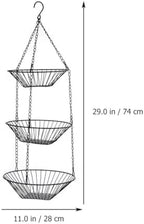 Ipetboom Iron Art Hanging Basket Three-layer Foldable Hollow Fruit Basket Black Snack Storage Organizer for Kitchen and Home