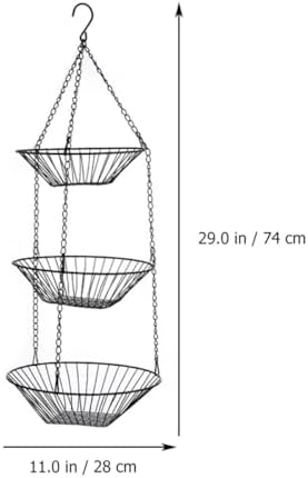Ipetboom Iron Art Hanging Basket Three-layer Foldable Hollow Fruit Basket Black Snack Storage Organizer for Kitchen and Home